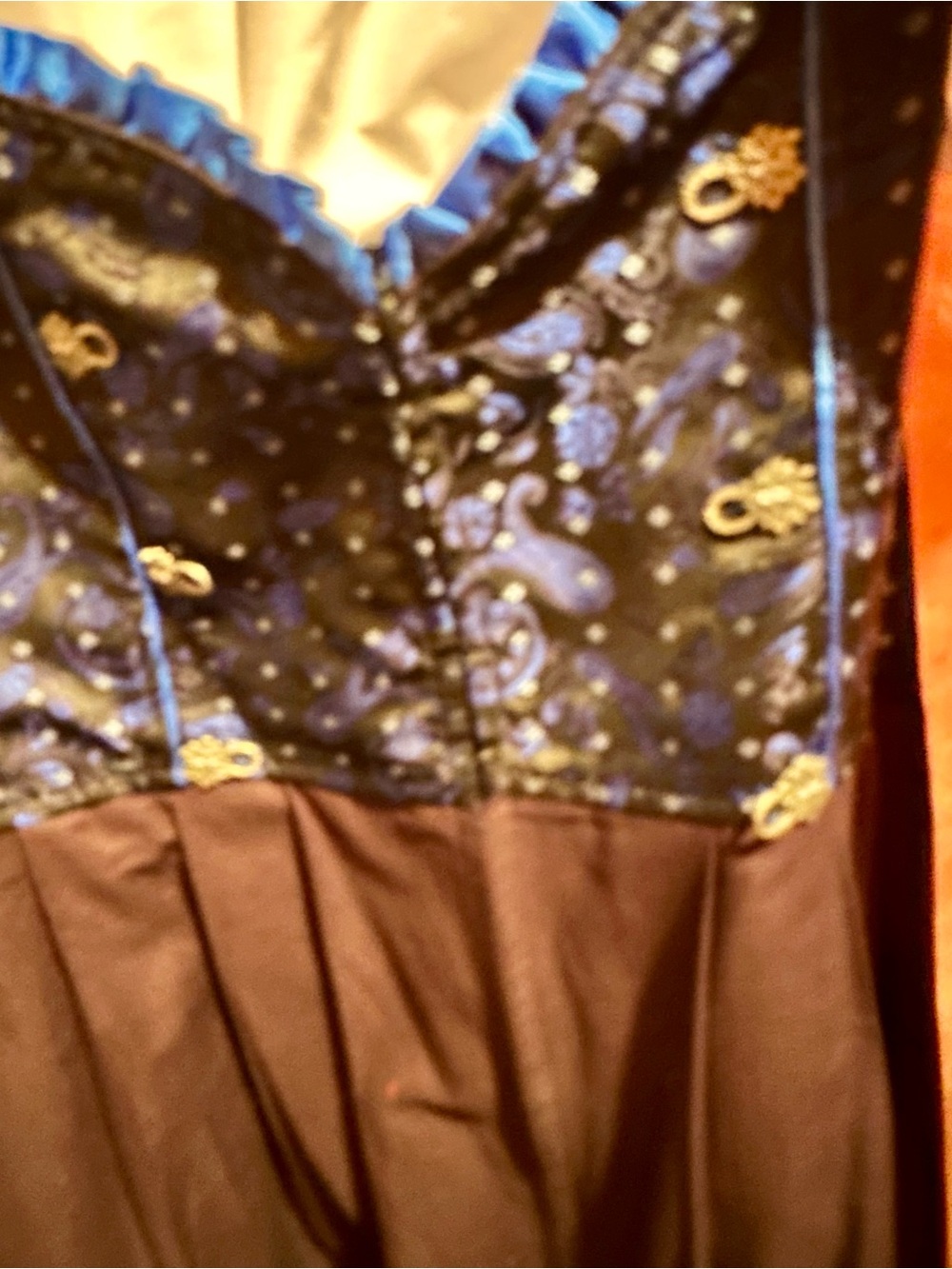 Oktoberfest ready!!
Blue Paisley Bodice Brown Skirt Formal Dress